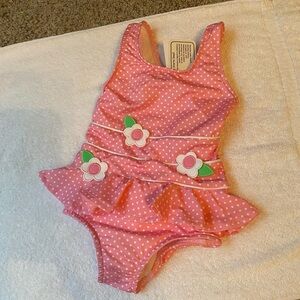 NWT Florence Eiseman Pink Polka Dot Girls Swimsuit — 2T